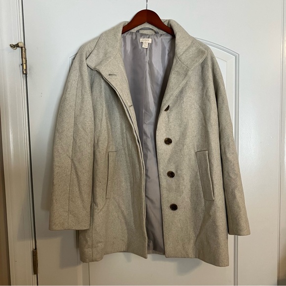 J.Crew City Coat wool mid-length collared Beige winter peacoat jacket Sz 10 - Picture 3 of 9